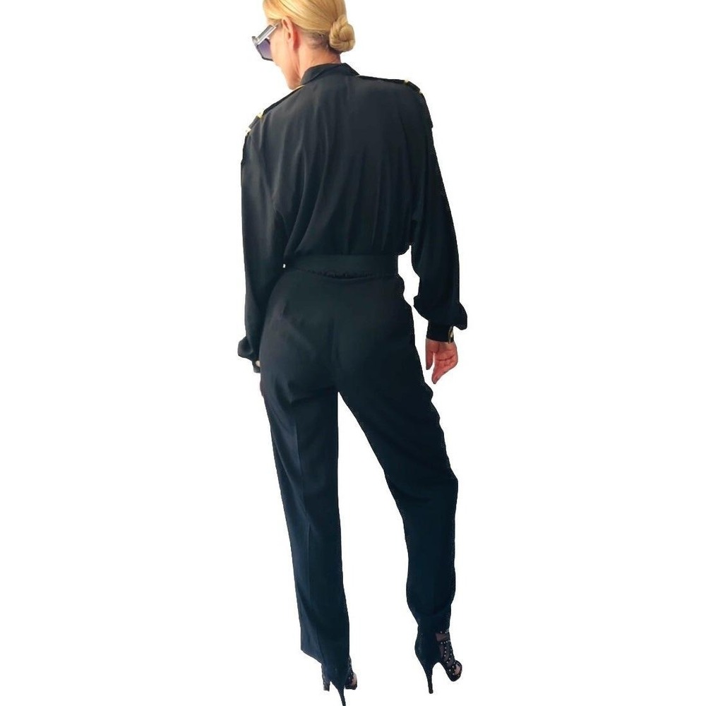 Vintage 80's Caron Chicago Black And Gold Military Jumpsuit Sz S - Picture 2 of 8